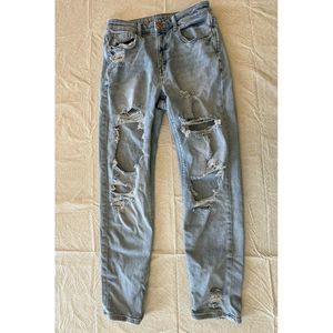 Women's American Eagle Mom Jeans Size 2 Regular Light Wash‎ Ripped